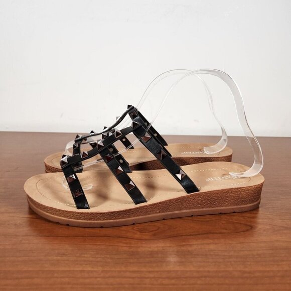 WANTED Women's Cove Studded Sandals black silver 6 new - Picture 2 of 12